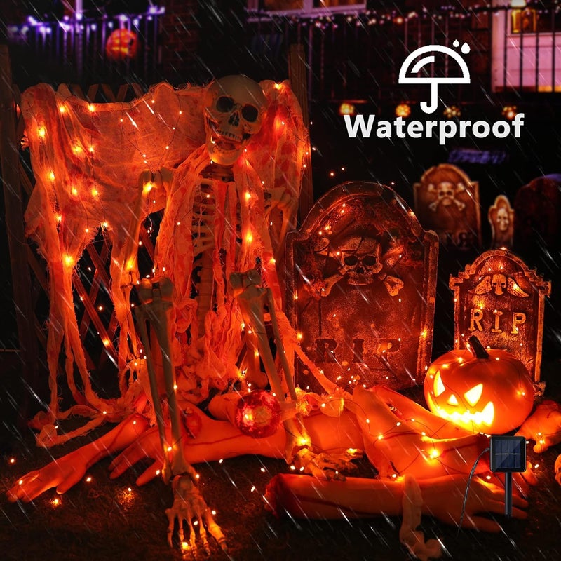 BRIZLER Orange Fairy Lights, 2 Pack Total 78FT 240 LED Solar Halloween Fairy Lights, 8 Modes Outdoor Halloween Lights, Waterproof Orange Twinkle Light for Outside Party Yard Decor Black Wire - Image 3